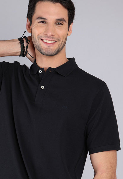 Polera Hombre Pique Manga Corta Negra