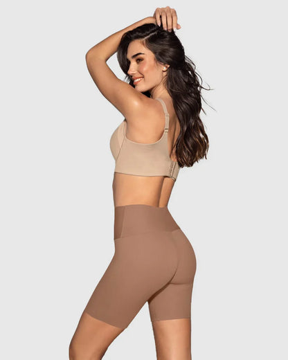 Short Mujer De Control Moderado Aspecto Invisible Con Fajón Antideslizante Café