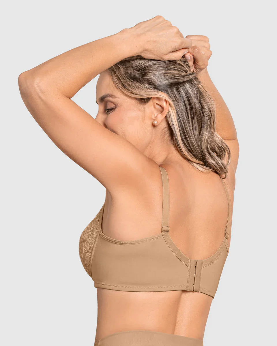 Sostén Mujer Triangular Con Copas En Encaje Y Espalda En Tela Lisa Café Medio