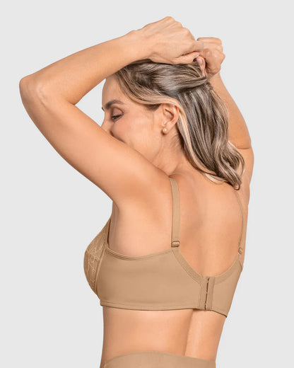 Sostén Mujer Triangular Con Copas En Encaje Y Espalda En Tela Lisa Café Medio