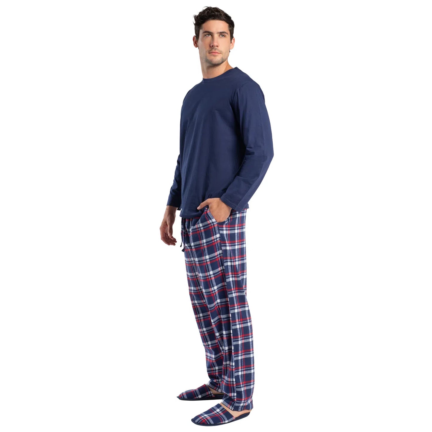Pijama Hombre + Pantuflas Algodón Azul