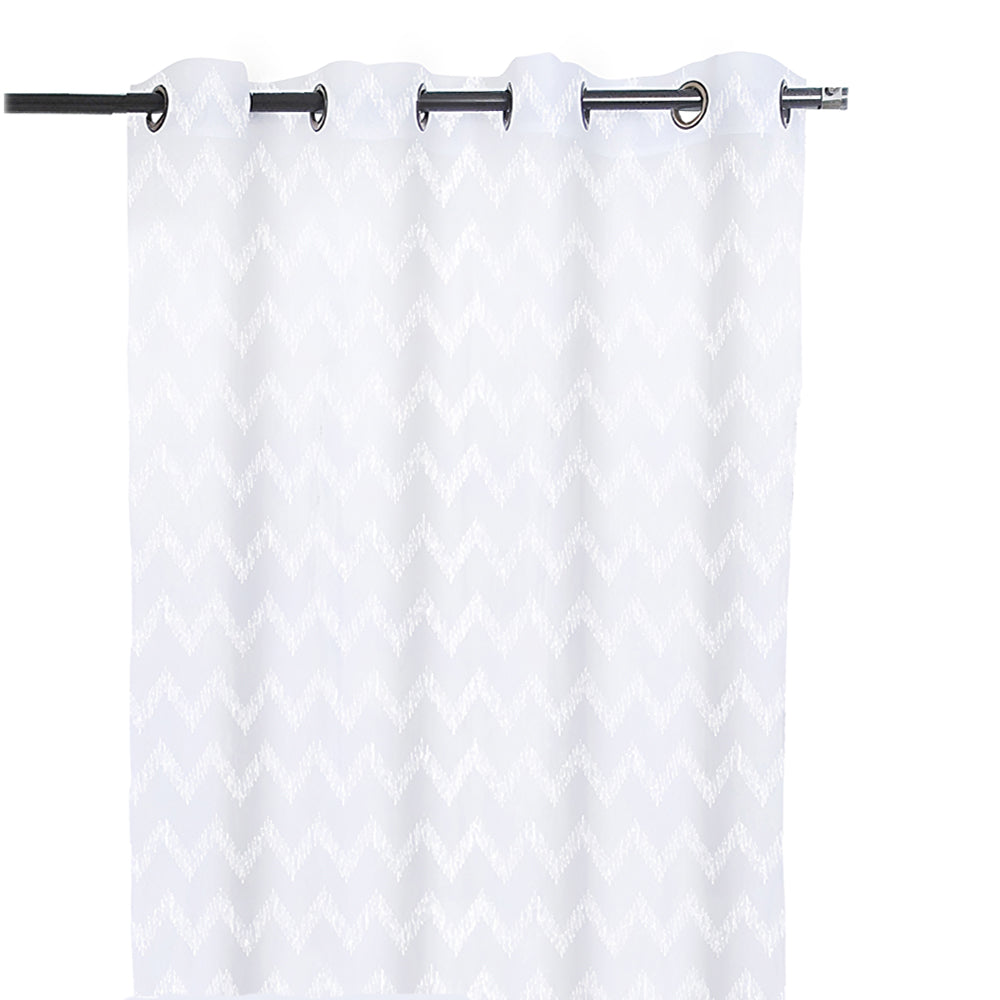 Set Cortinas Velo Bordado Argolla 140x220 Chrevron Blanco