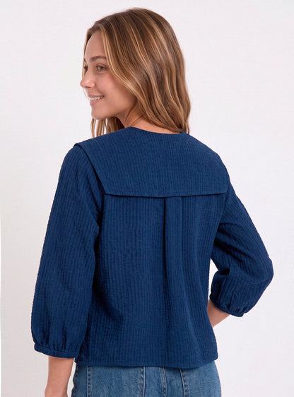 Blusa Mujer Cuello Bobo Vichy Blue