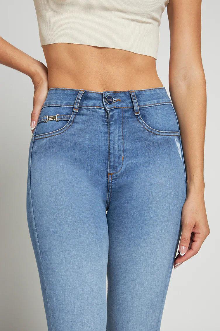 Jeans Mujer Tiro Alto Pitillo 5051 Celeste