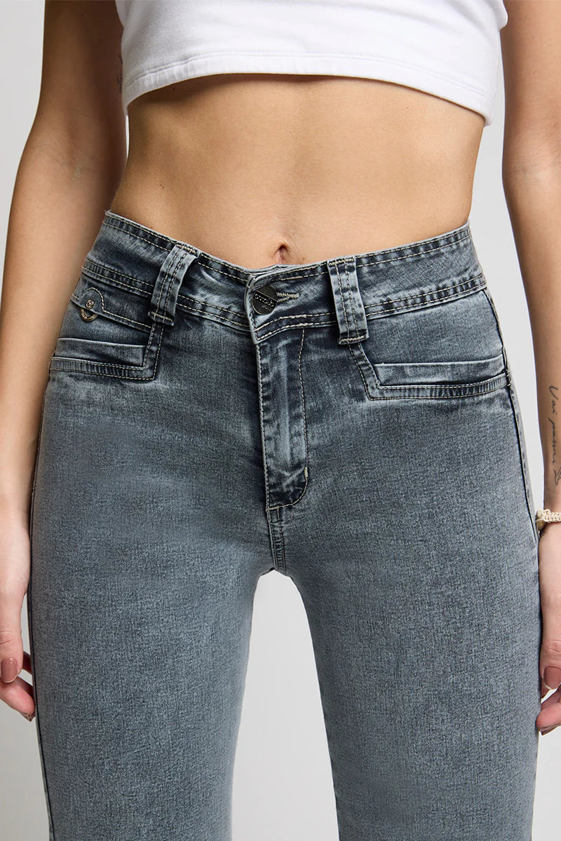 Jeans Mujer Tiro Alto Recto 5290 Gris