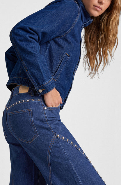 Pantalón Mujer Cortes Tachas Blue
