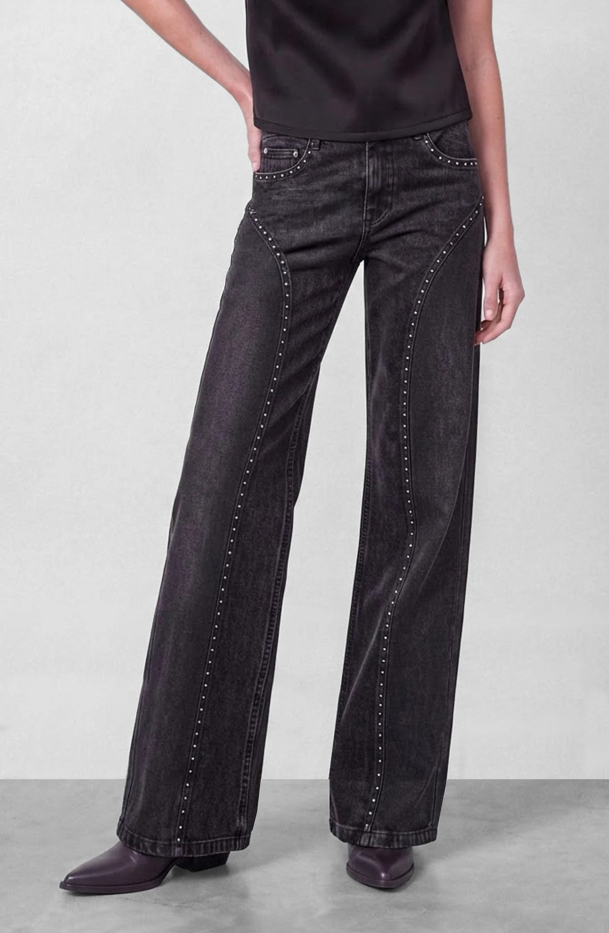 Pantalón Mujer Corte Tachas Wide Grey