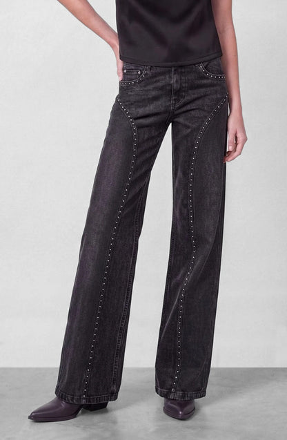 Pantalón Mujer Corte Tachas Wide Grey