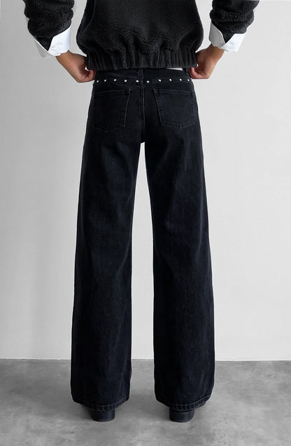 Pantalón Mujer Cortes Tachas Estrellas Grey