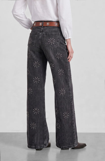 Pantalón Mujer Flores Brillos Grey