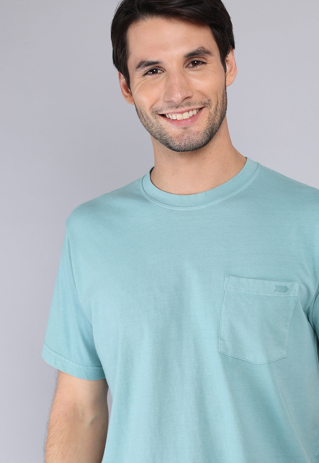 Polera Hombre Cuello Redondo Stone Wash Aqua