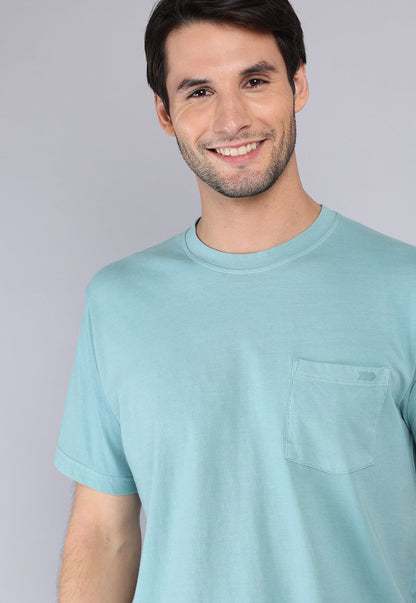 Polera Hombre Cuello Redondo Stone Wash Aqua