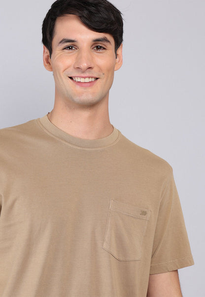 Polera Hombre Cuello Redondo Stone Wash Camel