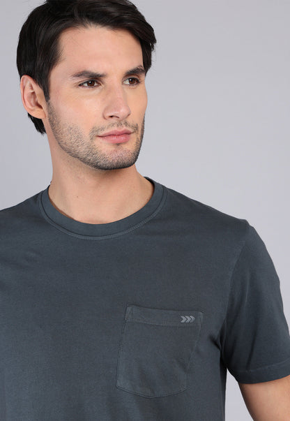 Polera Hombre Cuello Redondo Stone Wash Gris Oscuro