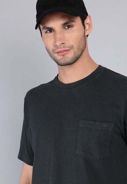 Polera Hombre Cuello Redondo Stone Wash Negra