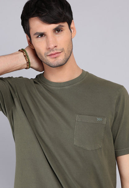Polera Hombre Cuello Redondo Stone Wash Oliva