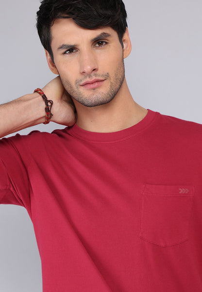 Polera Hombre Cuello Redondo Stone Wash Roja
