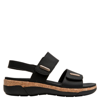 Sandalia Mujer Con Cierre De Velcro Cuero Negro