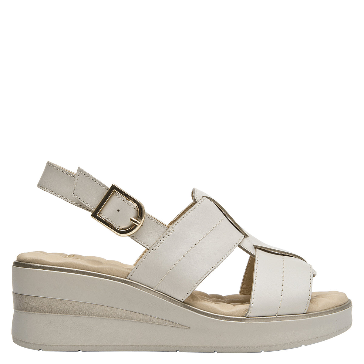 Sandalia Mujer Con Correas Entrecruzadas Cuero Beige