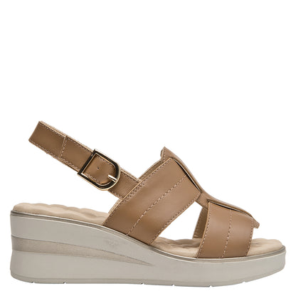 Sandalia Mujer Con Correas Entrecruzadas Cuero Camel
