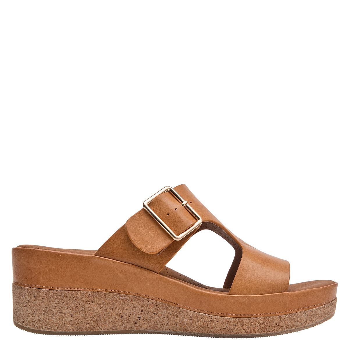 Sandalia Mujer Con Hebilla Cuero Camel