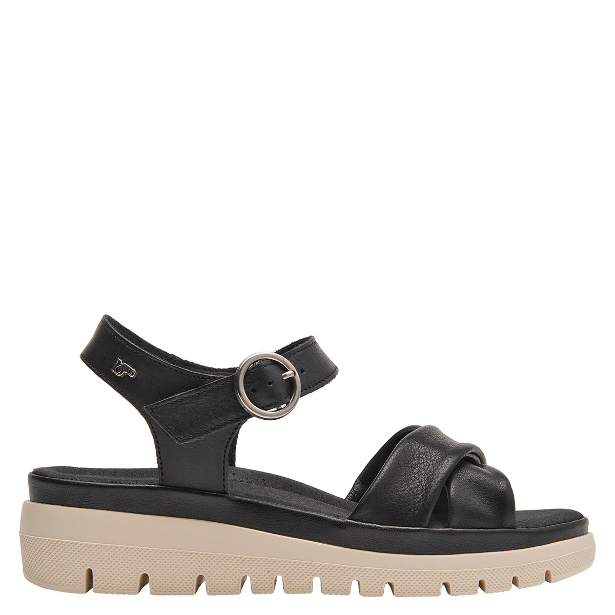Sandalia Mujer Con Hebilla Circular Negro