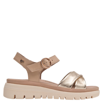 Sandalia Mujer Con Hebilla Circular Oro