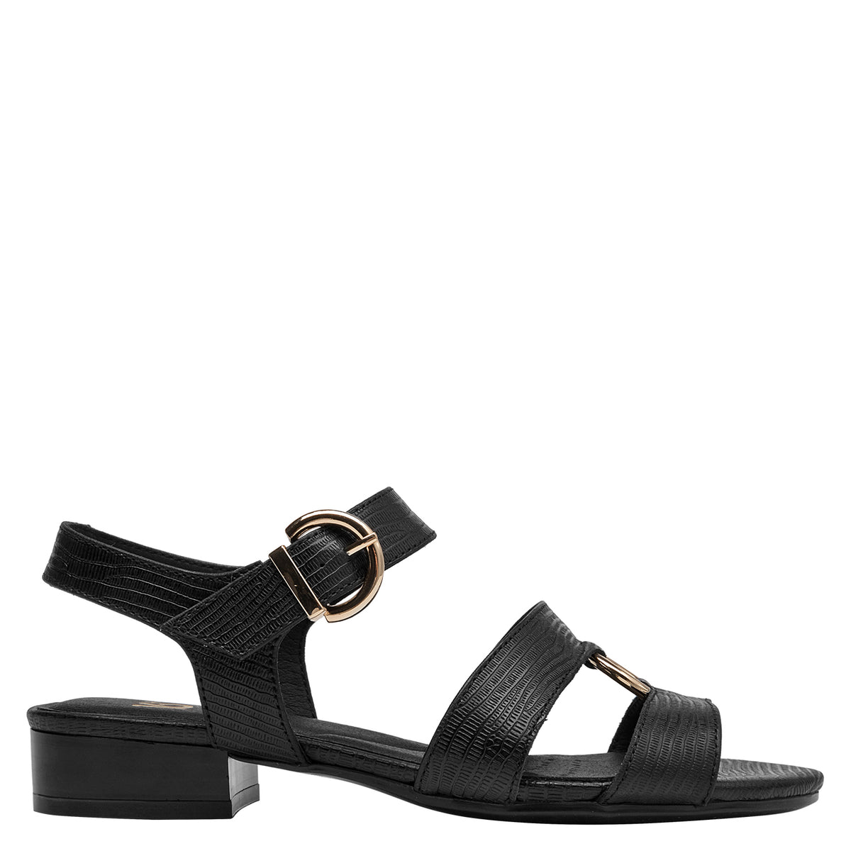 Sandalia Mujer Con Hebilla Cuero Negro