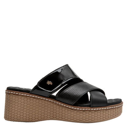 Sandalia Mujer Con Hebilla Metálica Cuero Negro