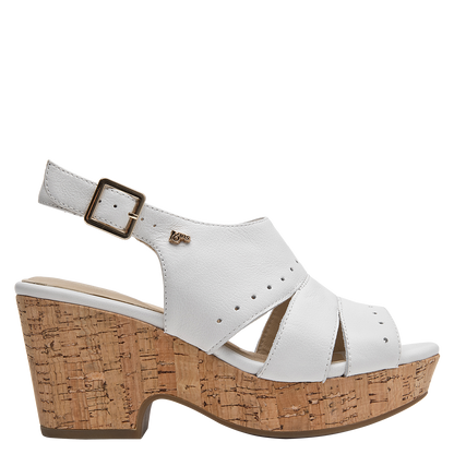Sandalia Mujer Cuero Con Plataforma Blanco
