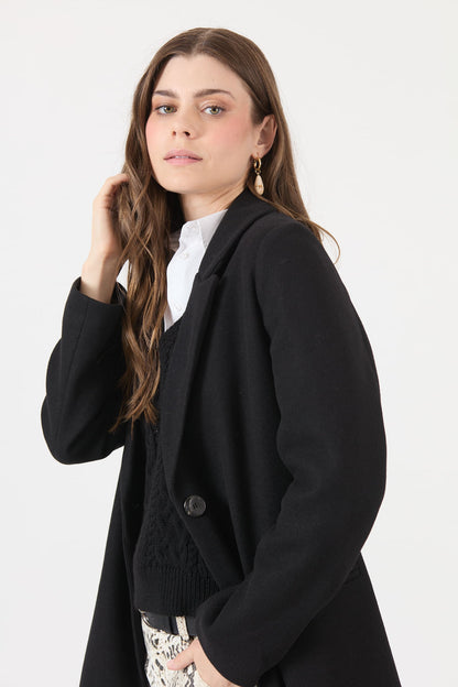 Abrigo Mujer Cuello Sastre Negro