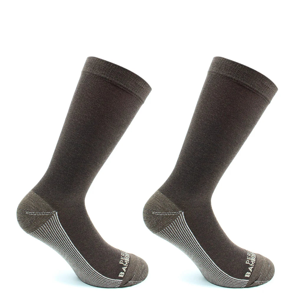 Calcetin Hombre Cobre + Bamboo Liso Vestir Largo ¾ 2 Pares Cafe