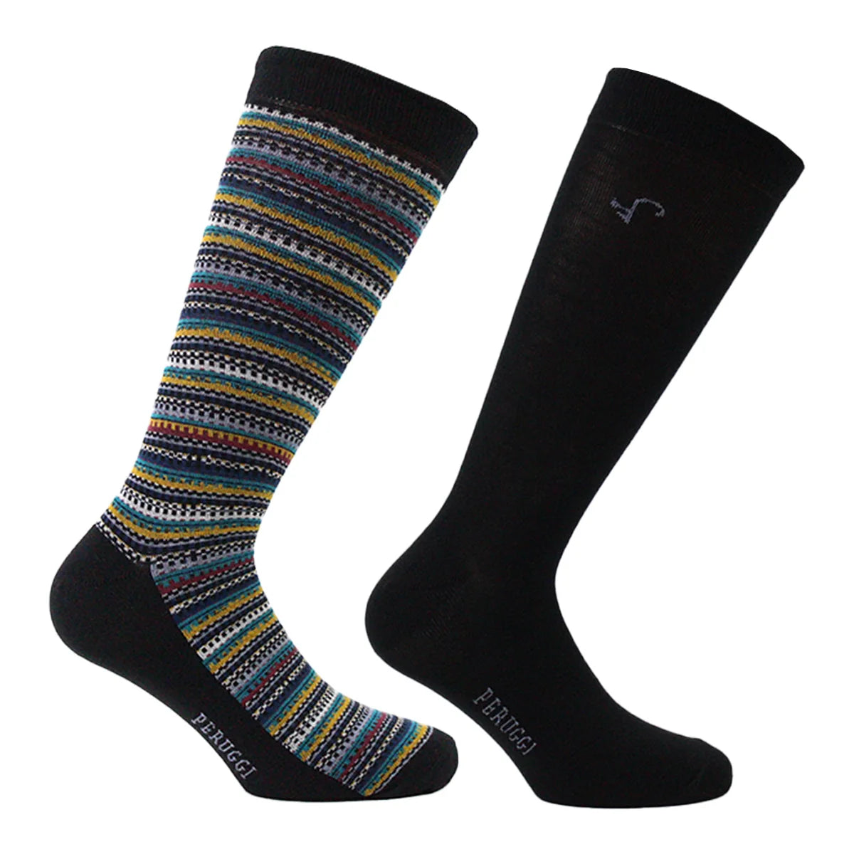 Calcetín Hombre Bamboo Grecas Largo Americano 2 Pares Negro