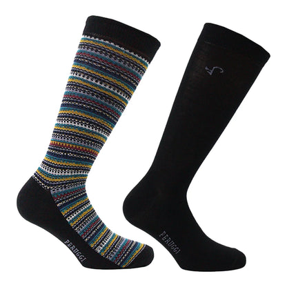 Calcetín Hombre Bamboo Grecas Largo Americano 2 Pares Negro