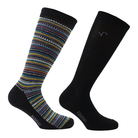 Calcetín Hombre Bamboo Grecas Largo Americano 2 Pares Negro