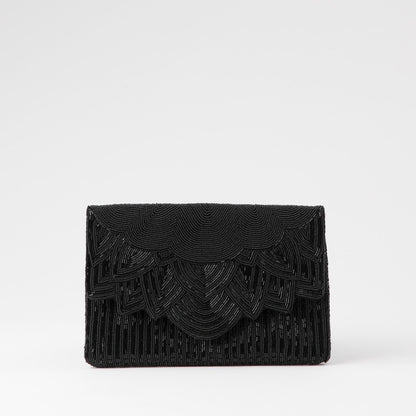 Cartera De Fiesta Mostacilla Abanico Negro