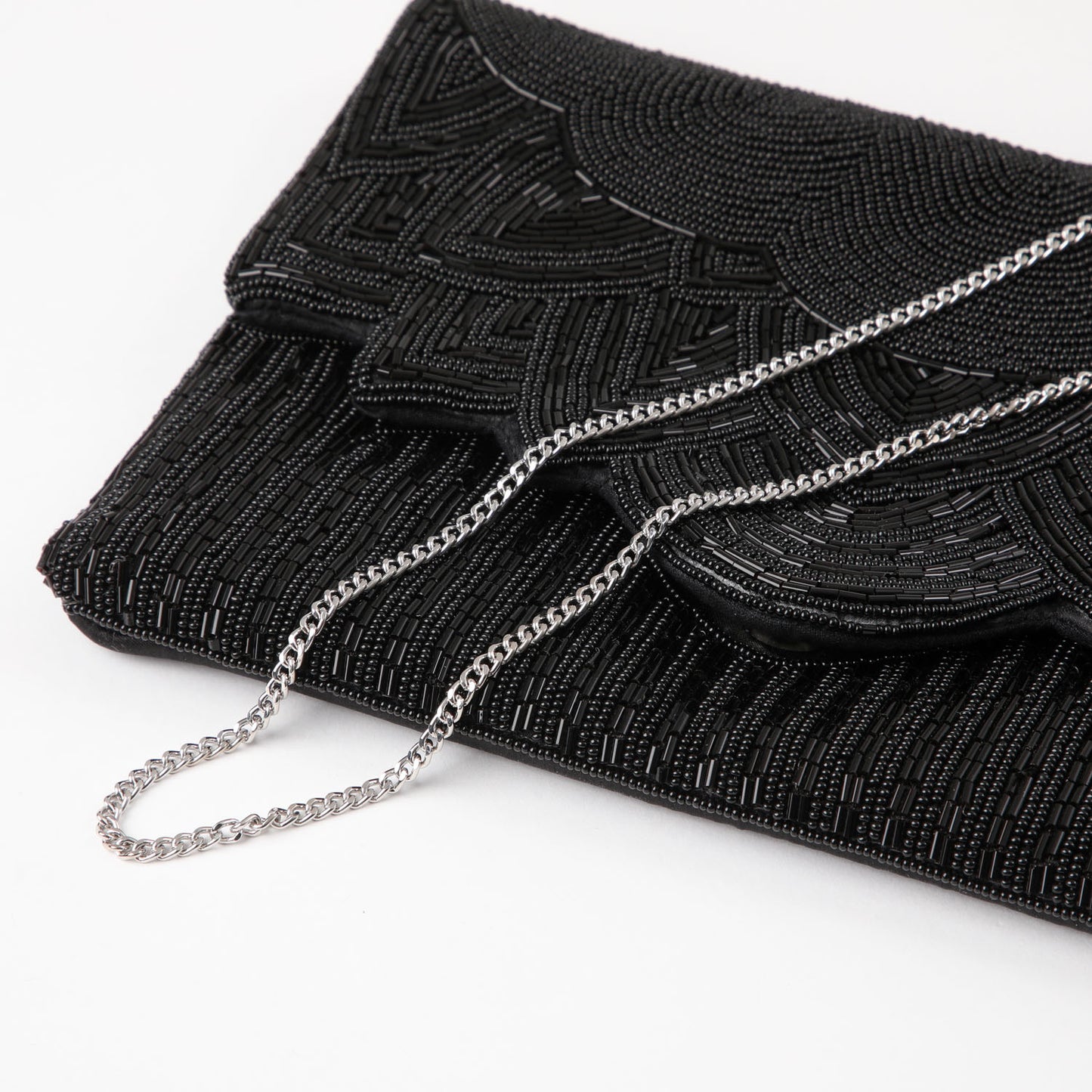 Cartera De Fiesta Mostacilla Abanico Negro