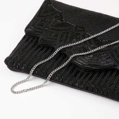 Cartera De Fiesta Mostacilla Abanico Negro