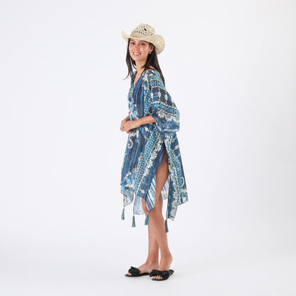 Kimono Closed Ikat Azul Humana