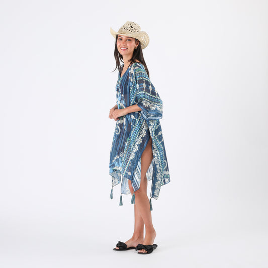 Kimono Closed Ikat Azul Humana