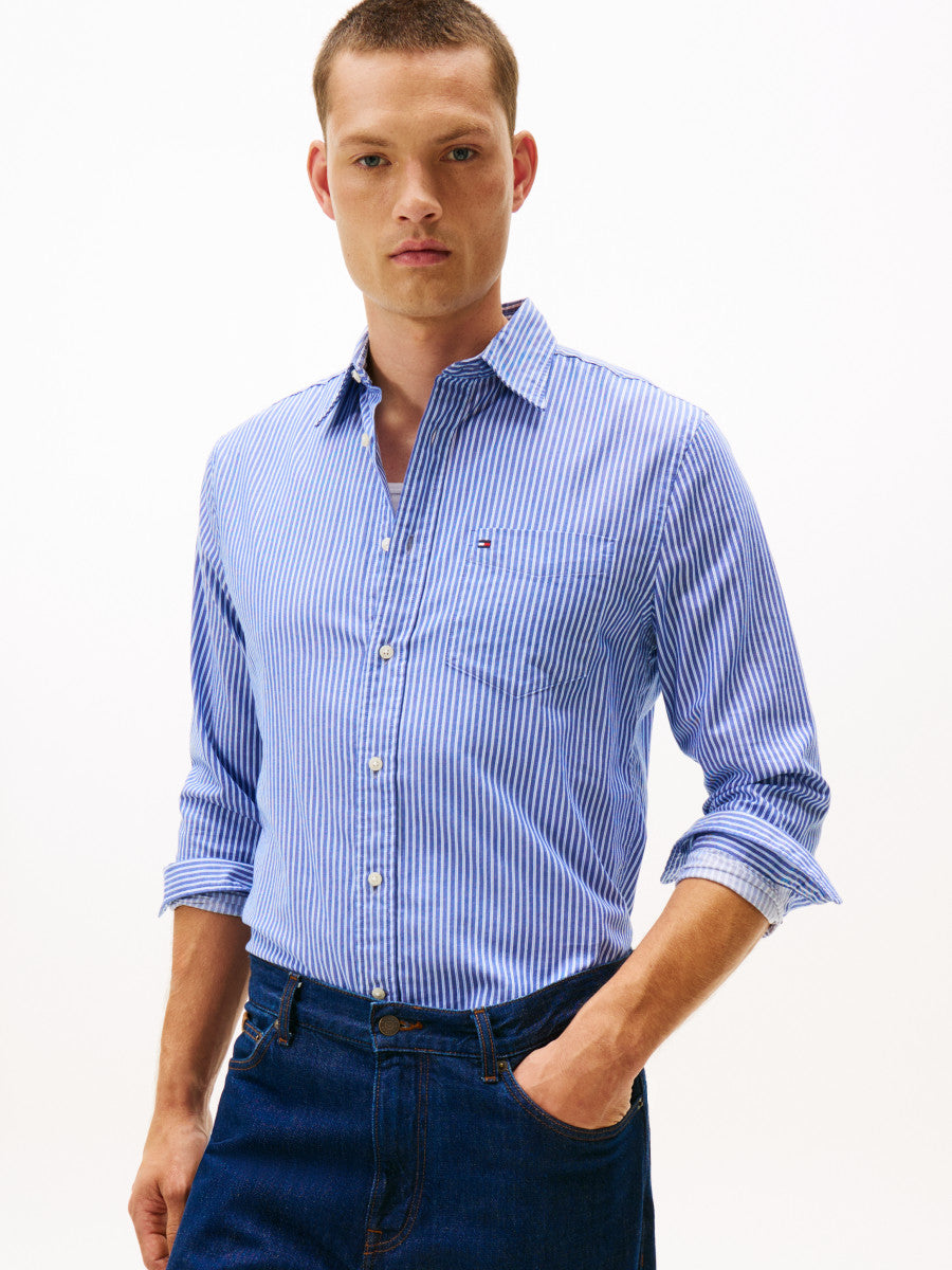 Camisa Hombre Regular Fit Stripe Twill Azul