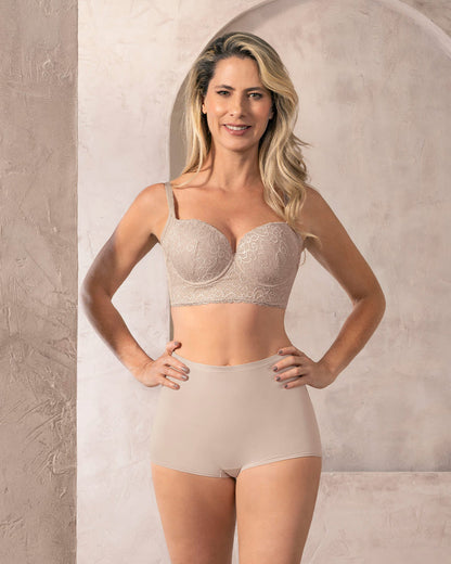 Boxer Mujer Tiro Alto En Tela Lisa Café Claro