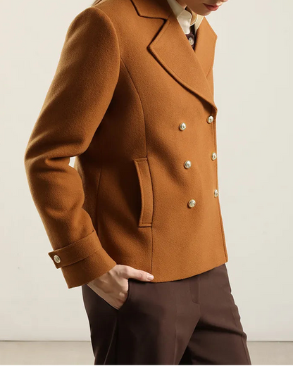 Chaqueta Mujer Cruzada Semi Recta Camel