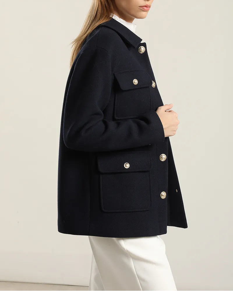 Chaquetón Mujer Recto Con Lana Azul Marino