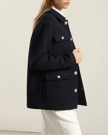 Chaquetón Mujer Recto Con Lana Azul Marino