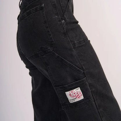 Jeans Mujer Carpenter Detalle Bolsillo Gris Oscuro