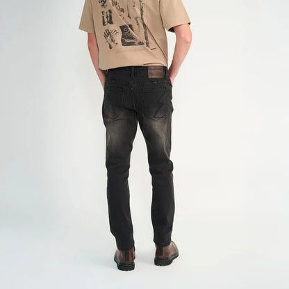 Jeans Hombre Slim Bordado Negro Oil Ring