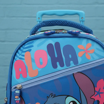Pack Mochila Con Ruedas Unisex Stitch Estuche Lonchera Set 3 Pcs Azul