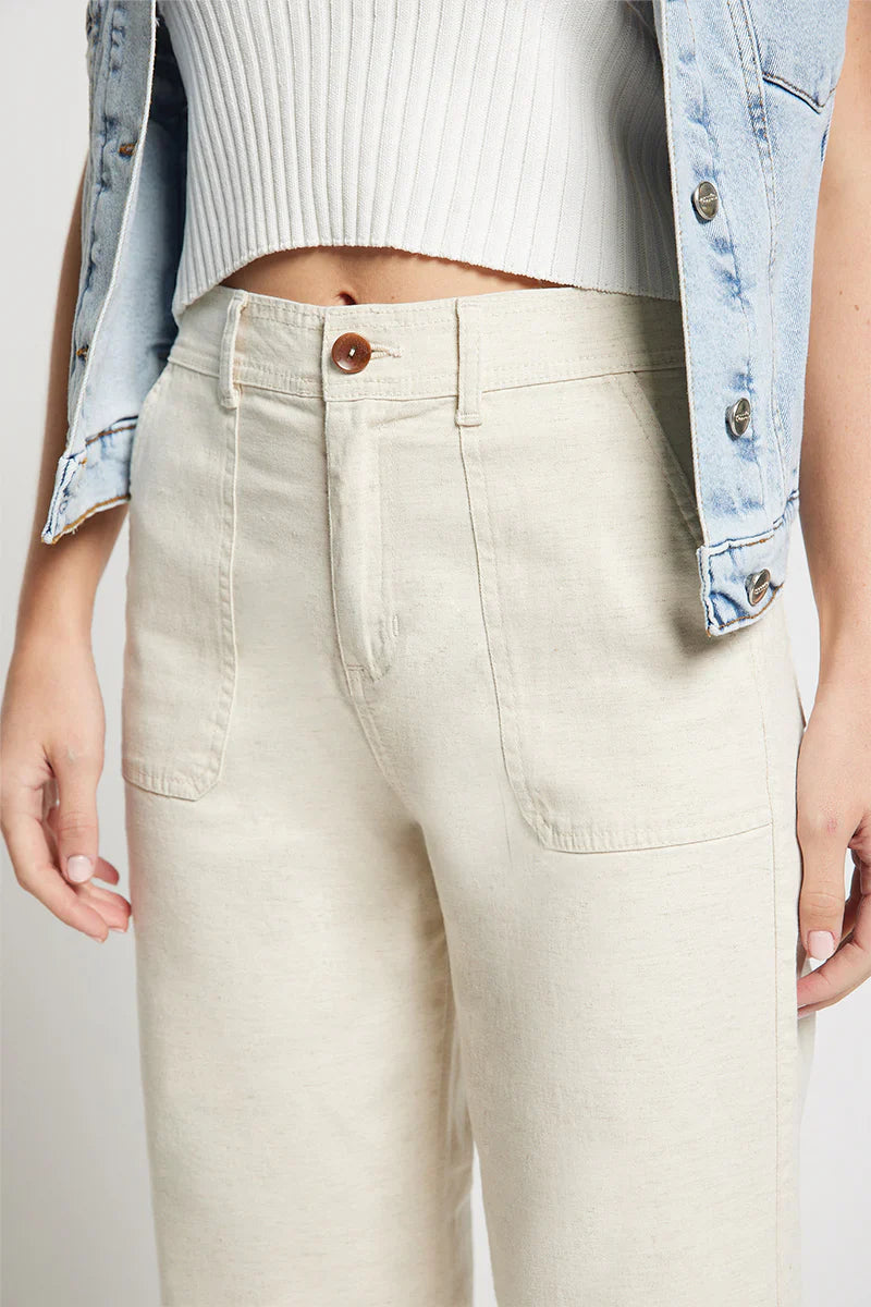 Pantalon Mujer Wide Leg Lino 5263 Beige