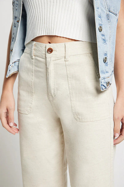 Pantalon Mujer Wide Leg Lino 5263 Beige